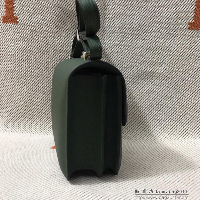 HERMES愛馬仕 H空姐包 進口原廠EP皮 頂級蜜蠟製作 街拍必備單品 祖母綠金銀 單肩斜挎包  Ama1560